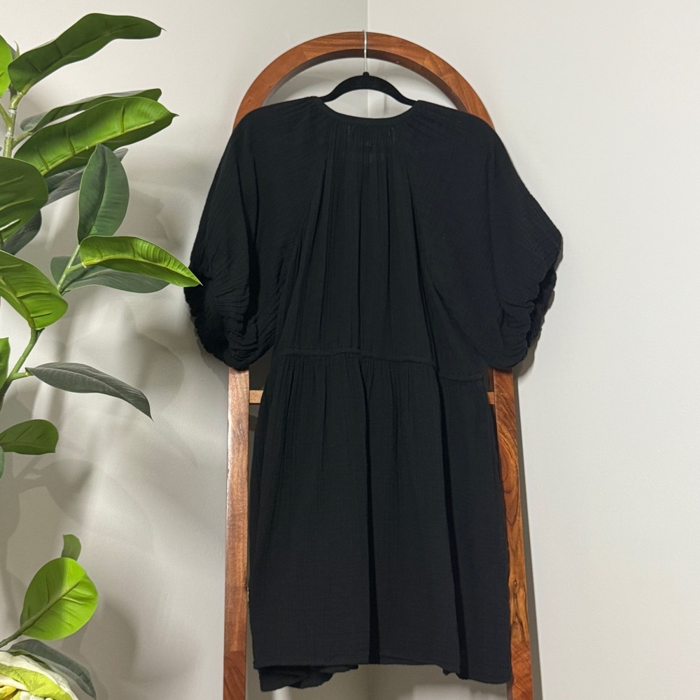 Old Navy LARGE Black Waist Defined Puff Sleeve Cotton Gauze Dress - Picture 5 of 12